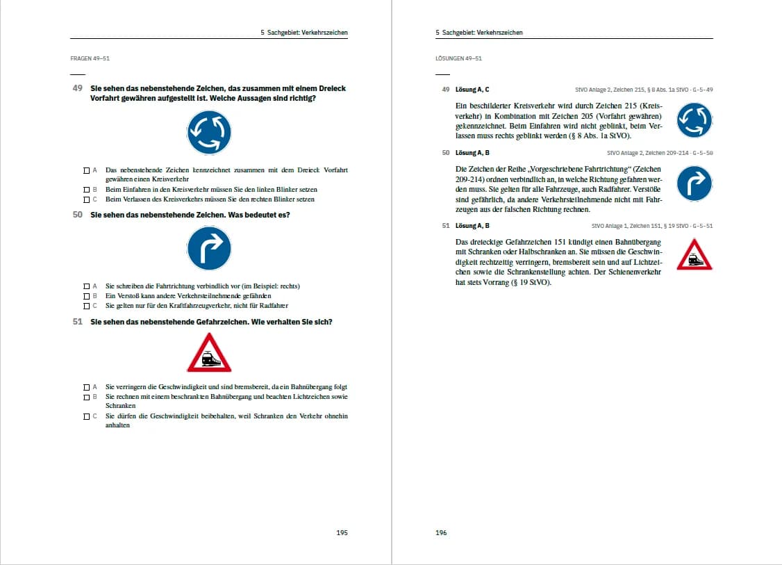 Buchseite: Verkehrszeichen — Theorie-Prüfungsfragen